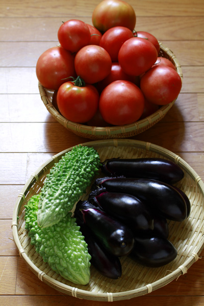 夏野菜　茄子　ゴーヤ、トマト